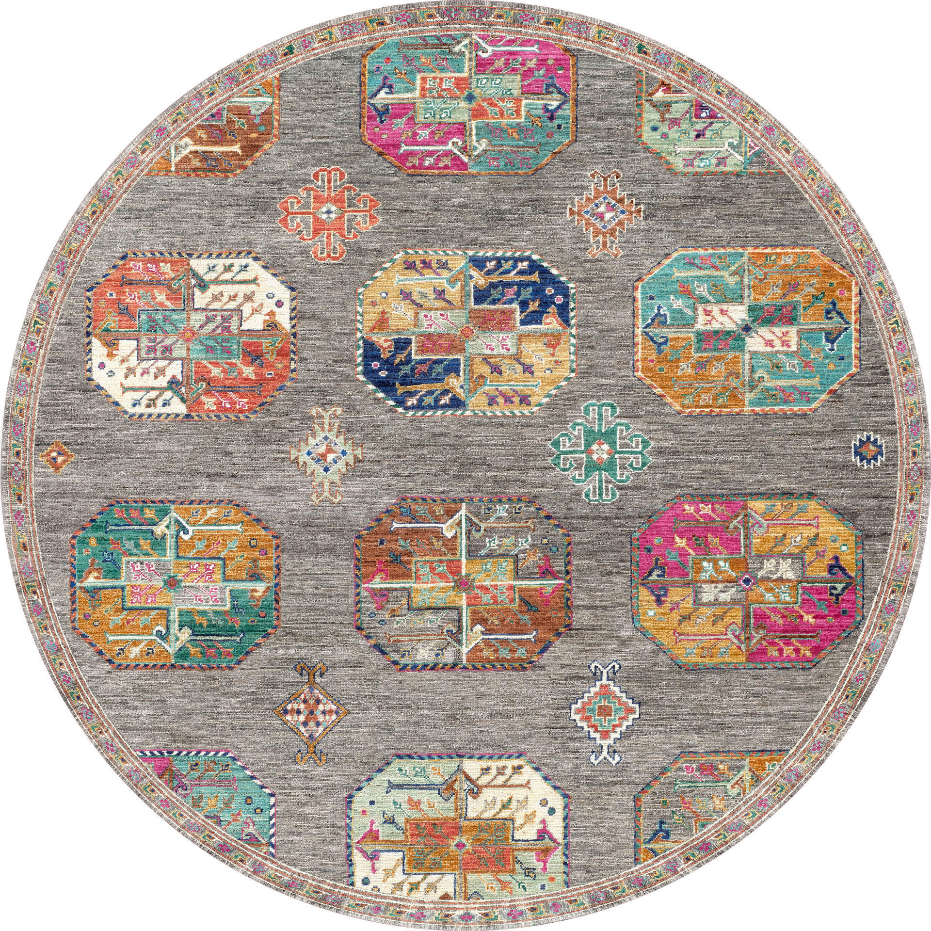 Lindorug Vintage-Teppich Cortea Khamil Grau, Türkis, Pink