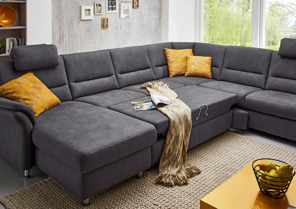 WOHNLANDSCHAFT Grau Mikrofaser  - Beige/Alufarben, KONVENTIONELL, Textil/Metall (262/330/173cm) - Beldomo System