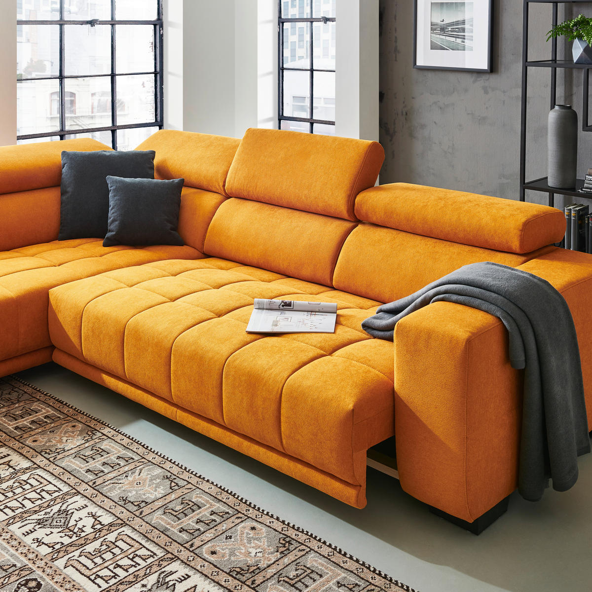 ECKSOFA in Mikrofaser Gelb  - Gelb/Schwarz, Design, Textil/Metall (207/301cm) - Xora