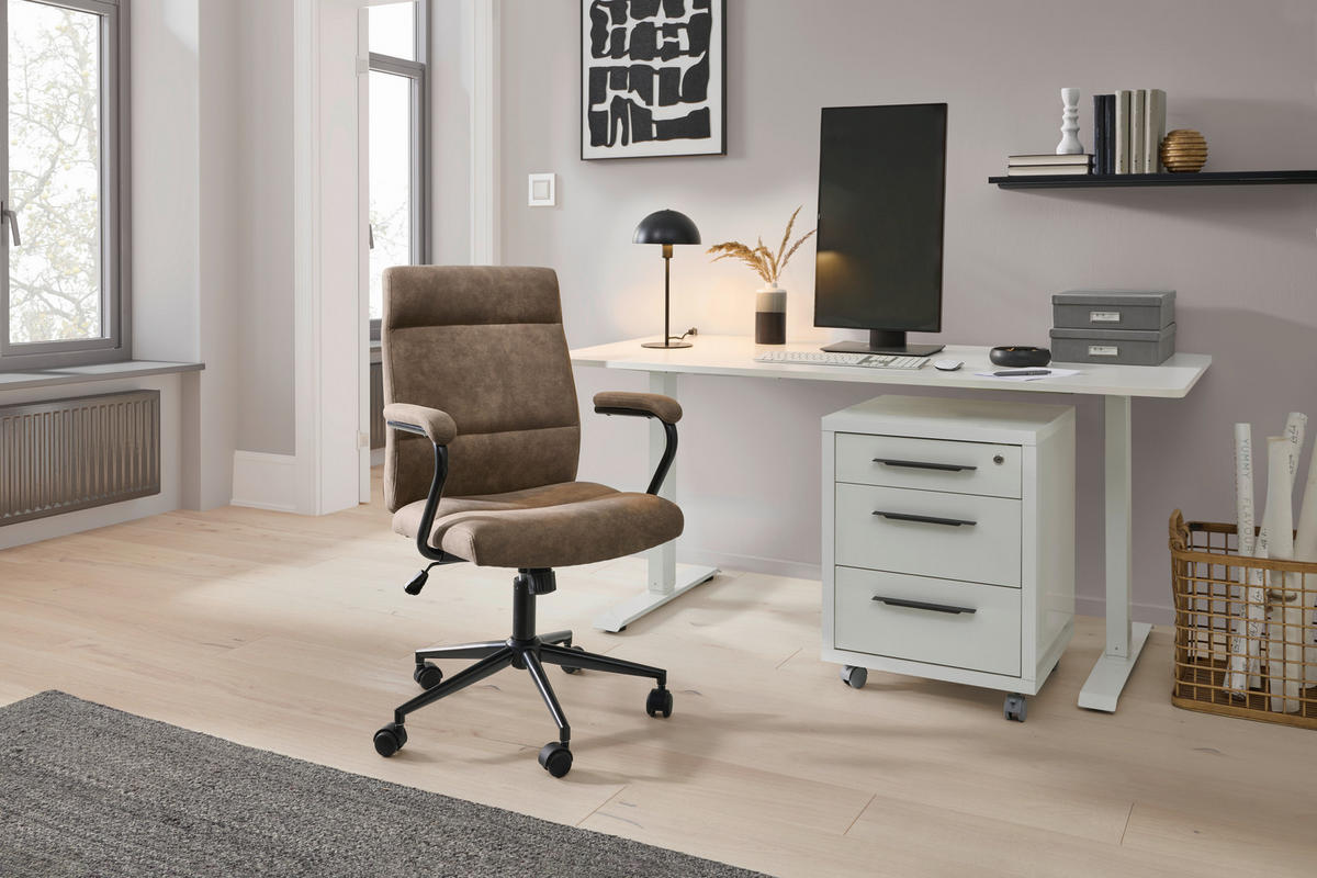 OTOČNÁ STOLIČKA, tkaná textília, čierna, svetlohnedá - svetlohnedá/čierna, Modern, kov/textil (60/99-109/64cm) - MID.YOU