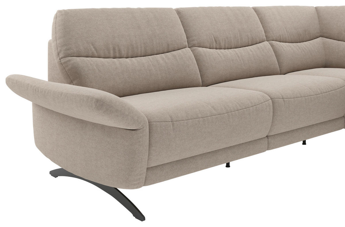 ECKSOFA Sandfarben Webstoff  - Sandfarben/Schwarz, KONVENTIONELL, Textil/Metall (263/201cm) - Pure Home Comfort