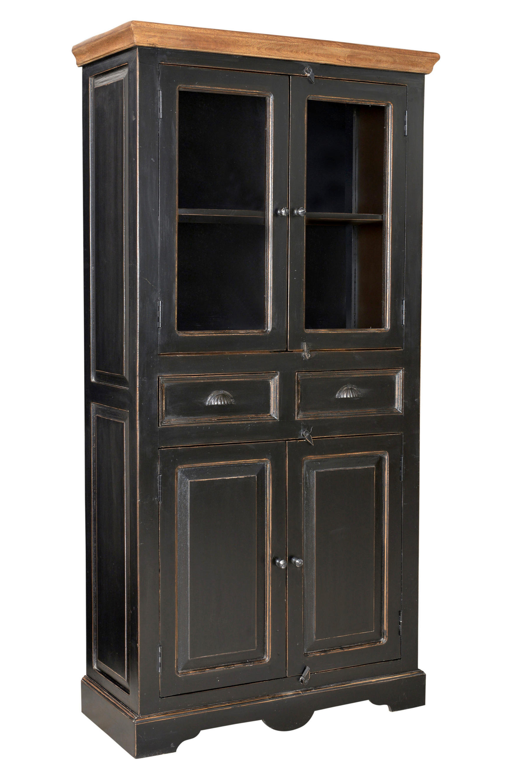 VITRINE  in massiv Mangoholz Schwarz, Honig  - Messingfarben/Schwarz, Design, Glas/Holz (90/180/40cm) - MID.YOU