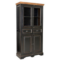 VITRINE  in massiv Mangoholz Schwarz, Honig  - Messingfarben/Schwarz, Design, Glas/Holz (90/180/40cm) - MID.YOU