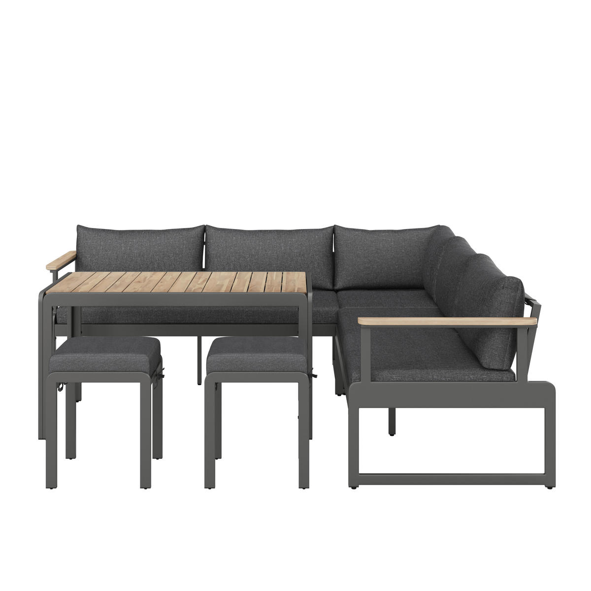 LOUNGEGARNITUR 17-teilig  - Dunkelgrau/Akaziefarben, Modern, Holz/Textil (228/228cm) - Ambia Garden