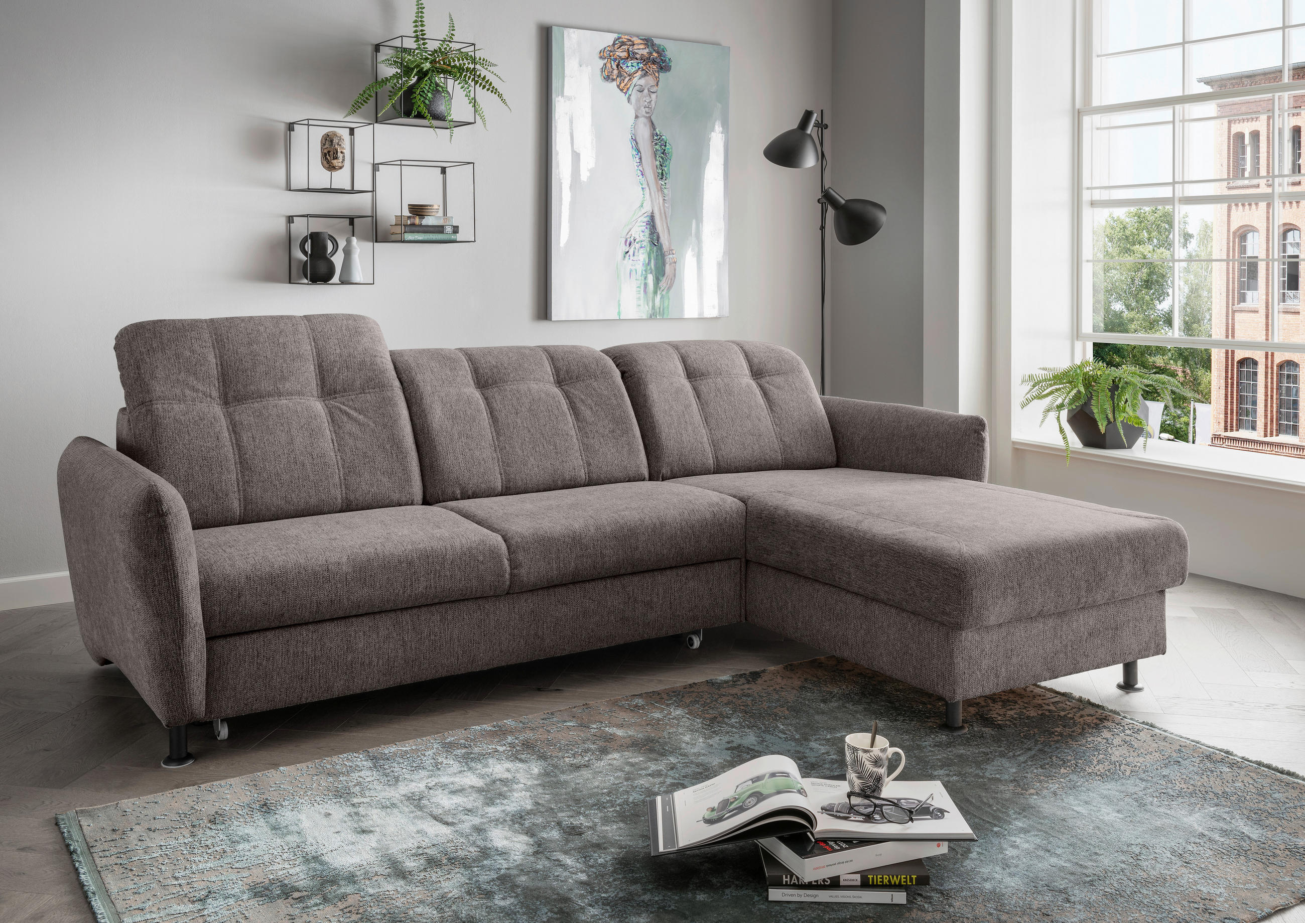 ECKSOFA in Chenille Graubraun  - Graubraun/Schwarz, Modern, Textil/Metall (267/184cm) - Livetastic