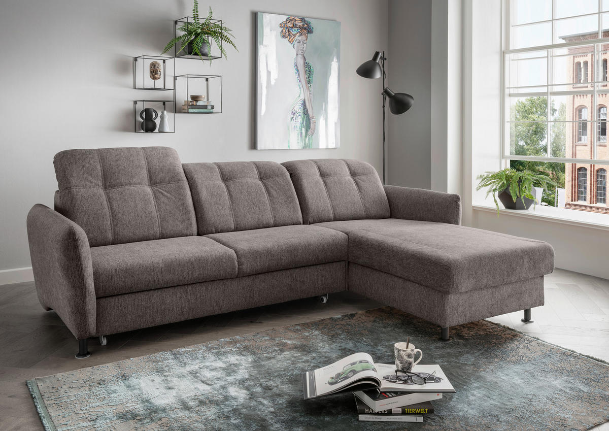 ECKSOFA Graubraun Chenille  - Graubraun/Schwarz, MODERN, Textil/Metall (267/184cm) - Livetastic