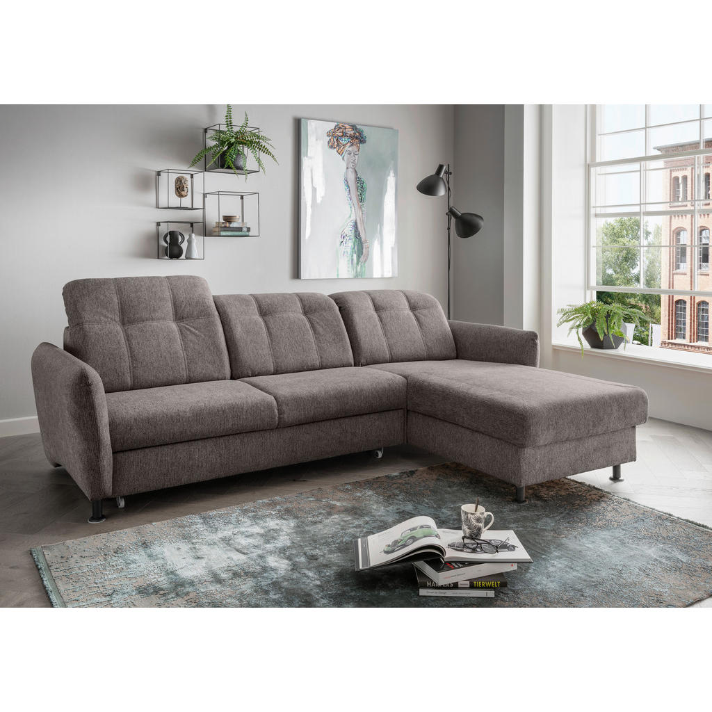 Thumbnail - Livetastic Ecksofa, Graubraun, Textil, Uni, 4-Sitzer, Ottomane rechts, L-Form, 267x184 cm, Made in EU, Liegefunktion, se...