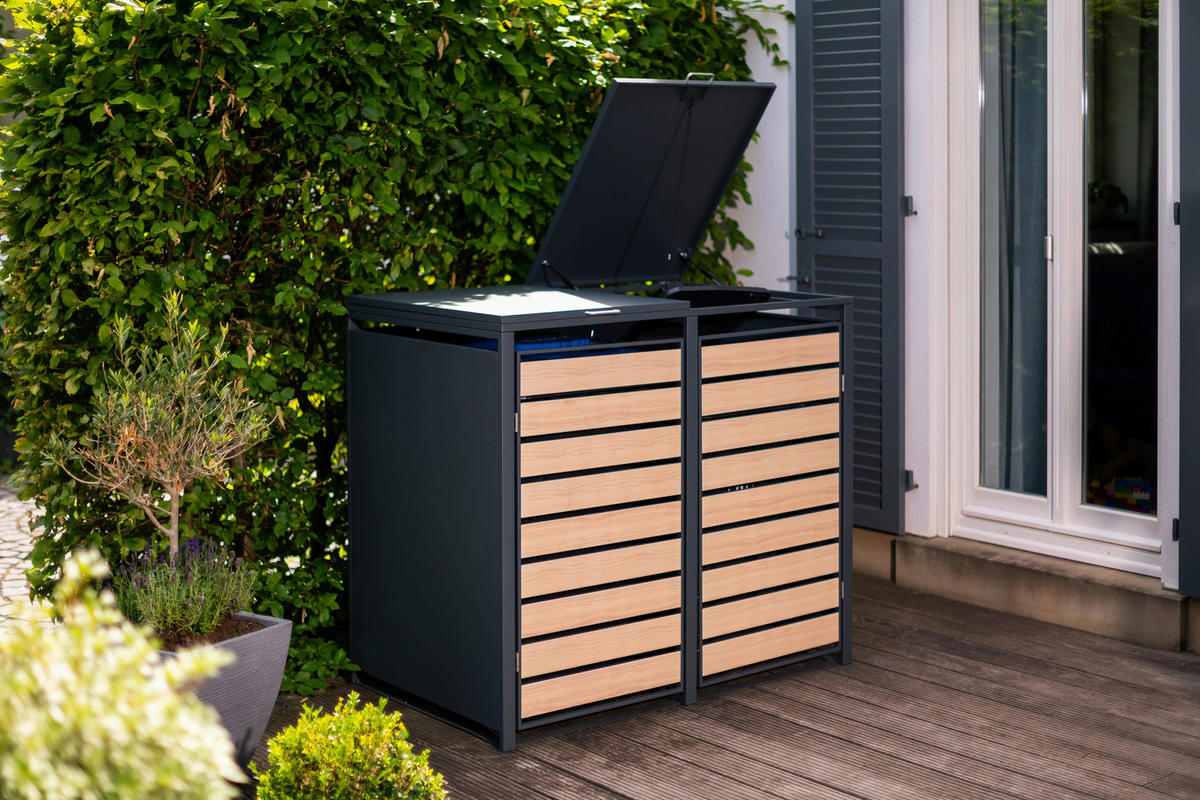 MÜLLTONNENBOX - Anthrazit/Naturfarben, Basics, Metall (80/116/132cm) - Ambia Garden