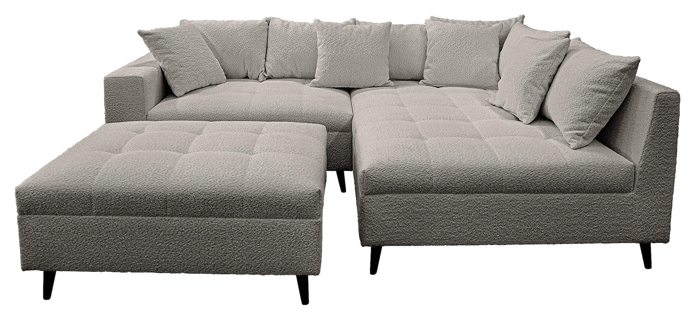 Ecksofa inkl. Hocker in Bouclé Dunkelgrau  - Dunkelgrau/Schwarz, Design, Holz/Textil (247/174cm) - MID.YOU