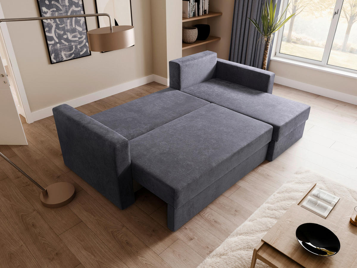 ECKSCHLAFSOFA Flachgewebe Anthrazit  inkl. Rückenkissen, Bettkasten, Schlaffunktion, Rücken echt, Liegefläche im Originalstoff  - Anthrazit/Schwarz, MODERN, Kunststoff/Textil (231/148cm) - Carryhome