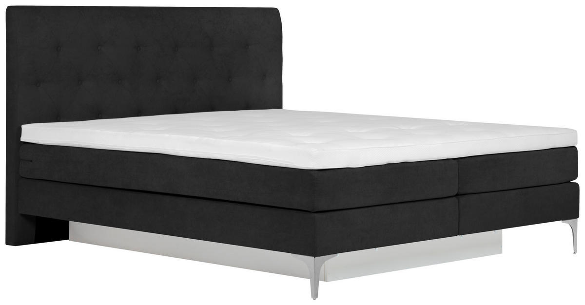 BOXSPRINGBETT 180/200 cm  in Anthrazit  - Chromfarben/Anthrazit, Design, Textil/Metall (180/200cm) - Welnova