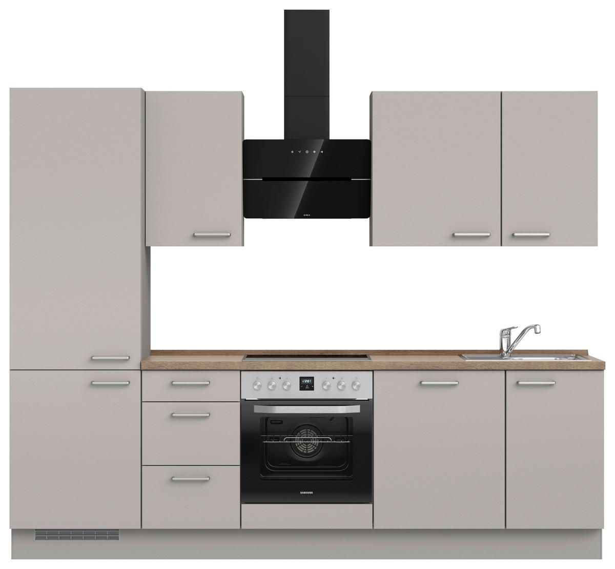 KÜCHENLEERBLOCK 270 cm   in Grau, Eiche dunkel  - Eiche dunkel/Edelstahlfarben, MODERN, Holzwerkstoff/Metall (270cm) - Nobilia
