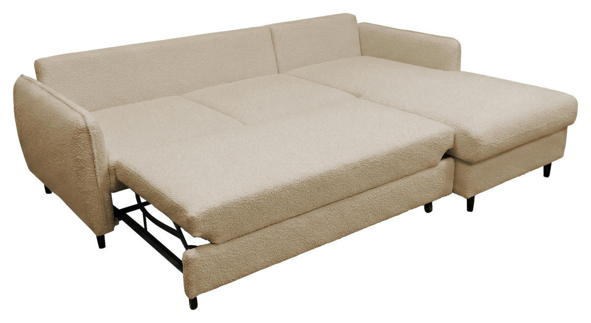 ECKSOFA LAPIT Beige Chenille Zierkissen, Rückenkissen, Bettkasten  - Beige/Schwarz, Design, Holz/Textil (240/170cm) - MID.YOU