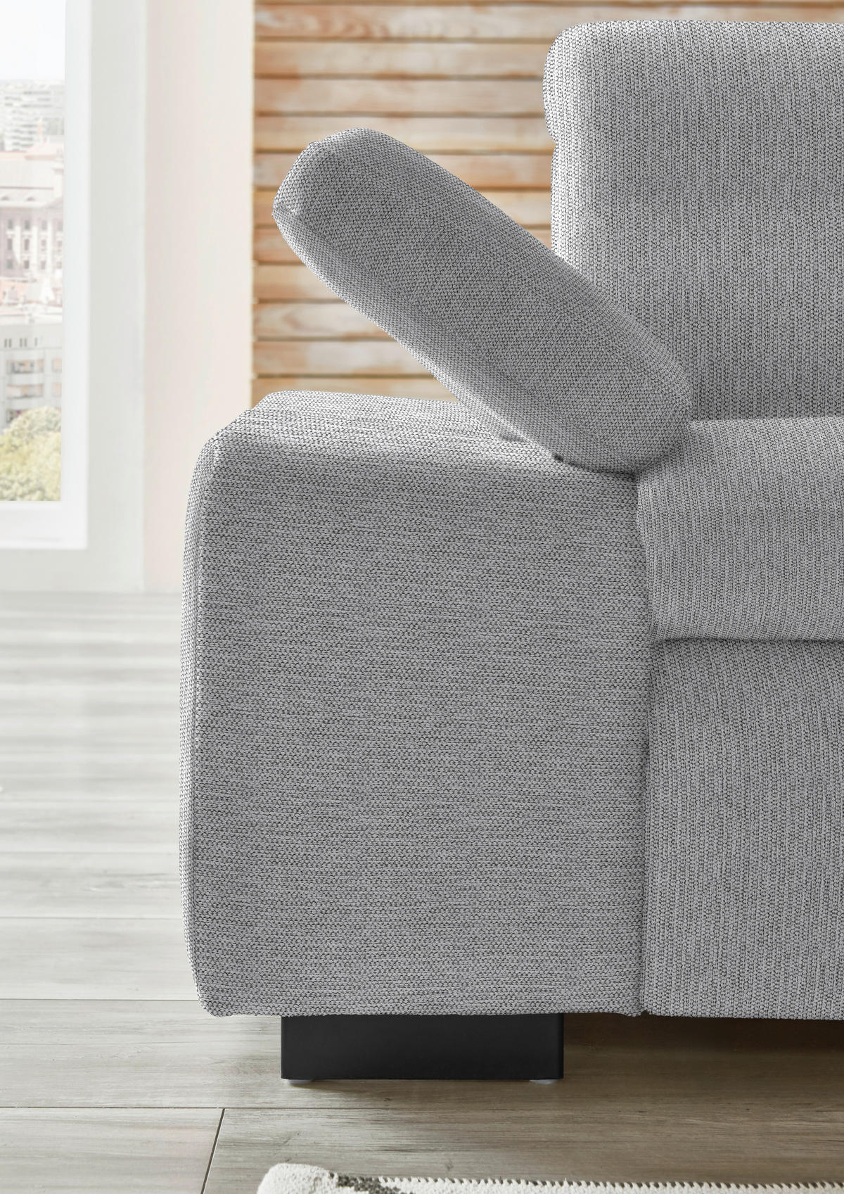 ECKSOFA in Flachgewebe Greige  - Greige/Schwarz, Design, Textil/Metall (297/174cm) - Beldomo Style