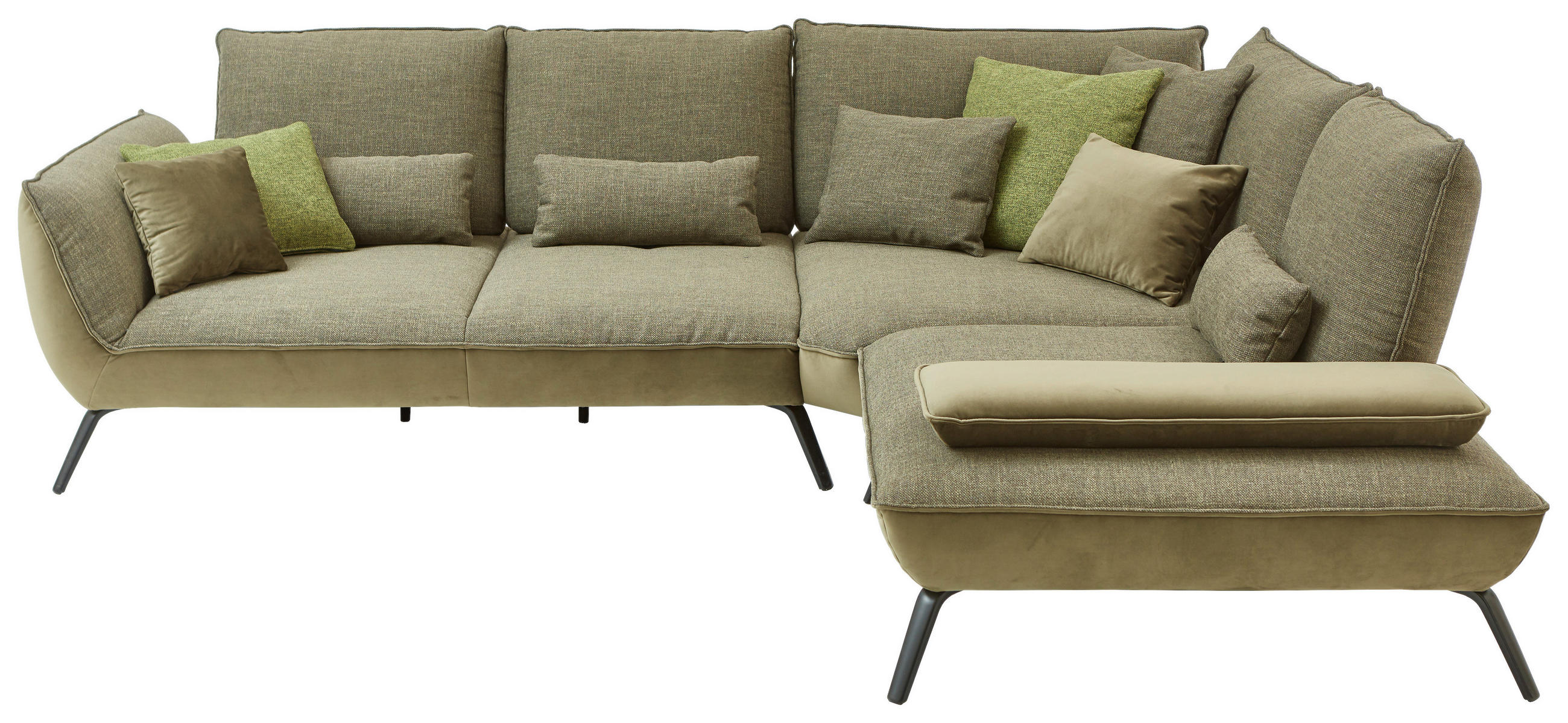 ECKSOFA Olivgrün Flachgewebe  - Schwarz/Olivgrün, Design, Textil/Metall (310/250cm) - Moderano