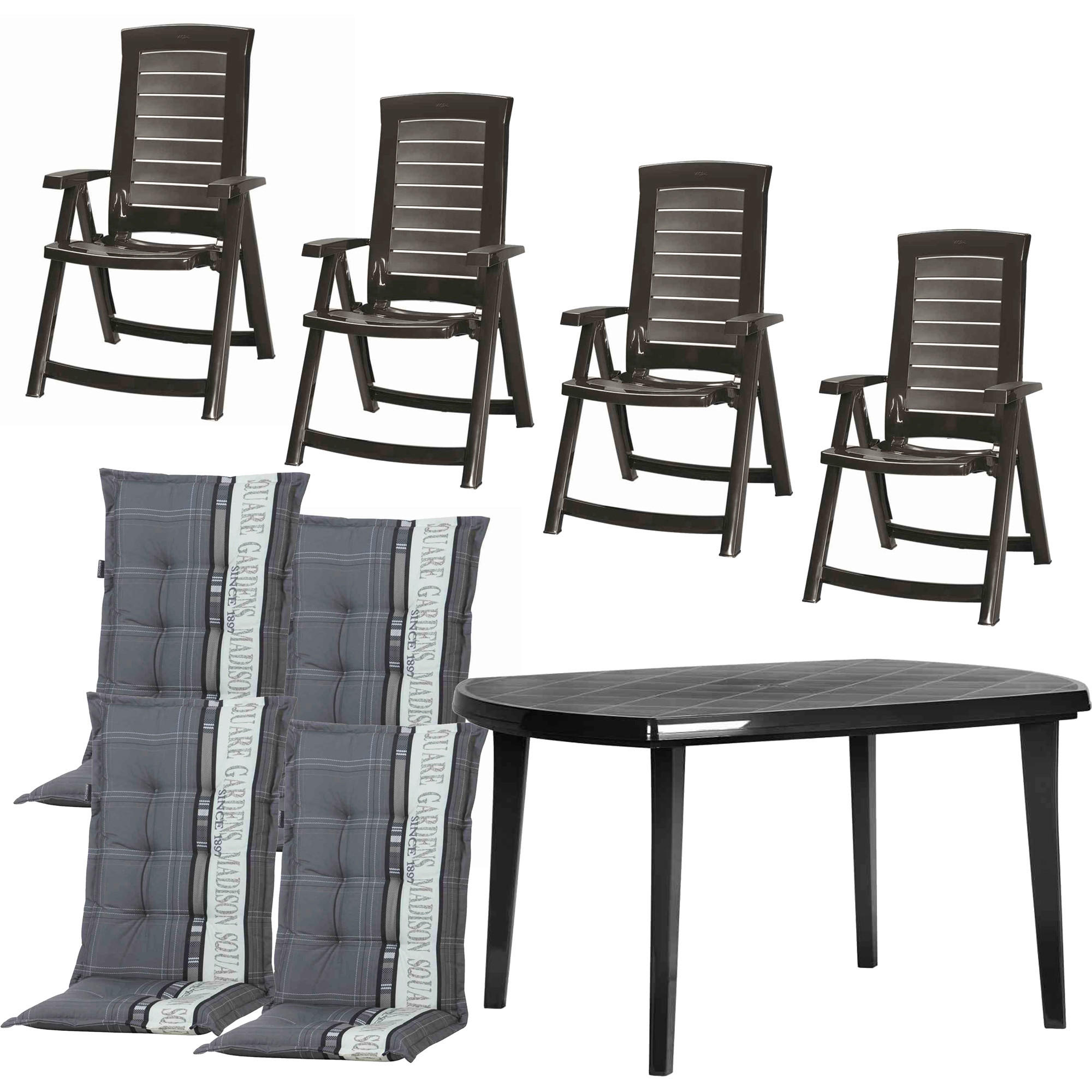 GARTENSET 9-teilig - Graphitfarben/Grau, KONVENTIONELL, Kunststoff/Textil - Siena Garden