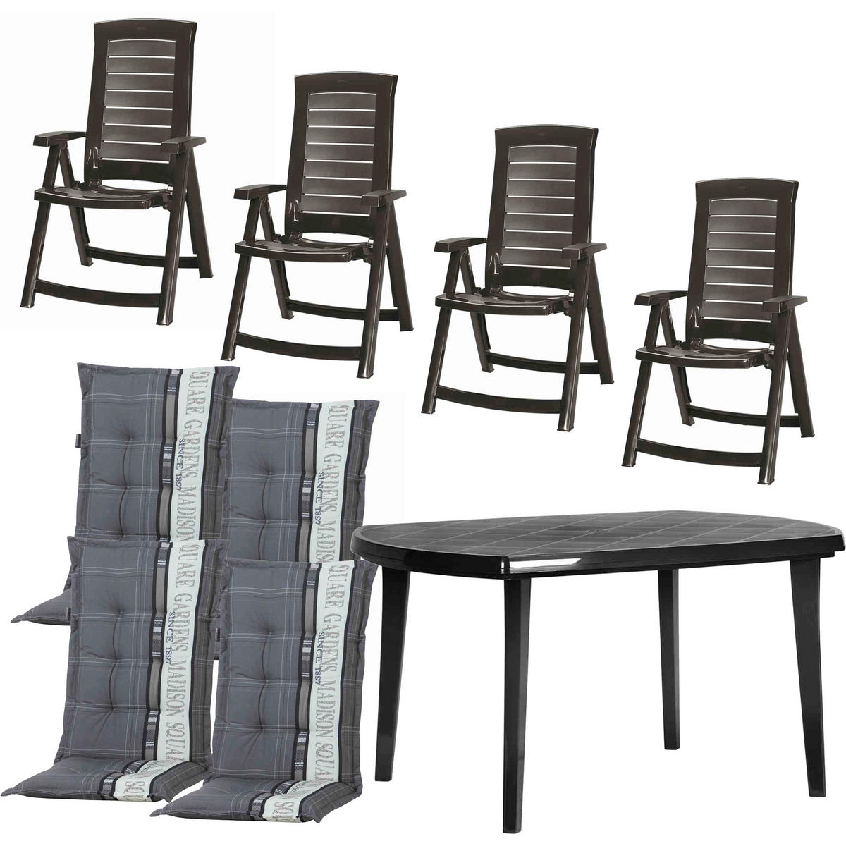 GARTENSET 9-teilig  - Graphitfarben/Grau, KONVENTIONELL, Kunststoff/Textil - Siena Garden