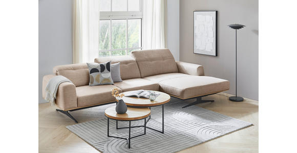 ECKSOFA Sandfarben Struktur - Sandfarben/Eichefarben, Design, Holz/Textil (305/163cm) - Novel