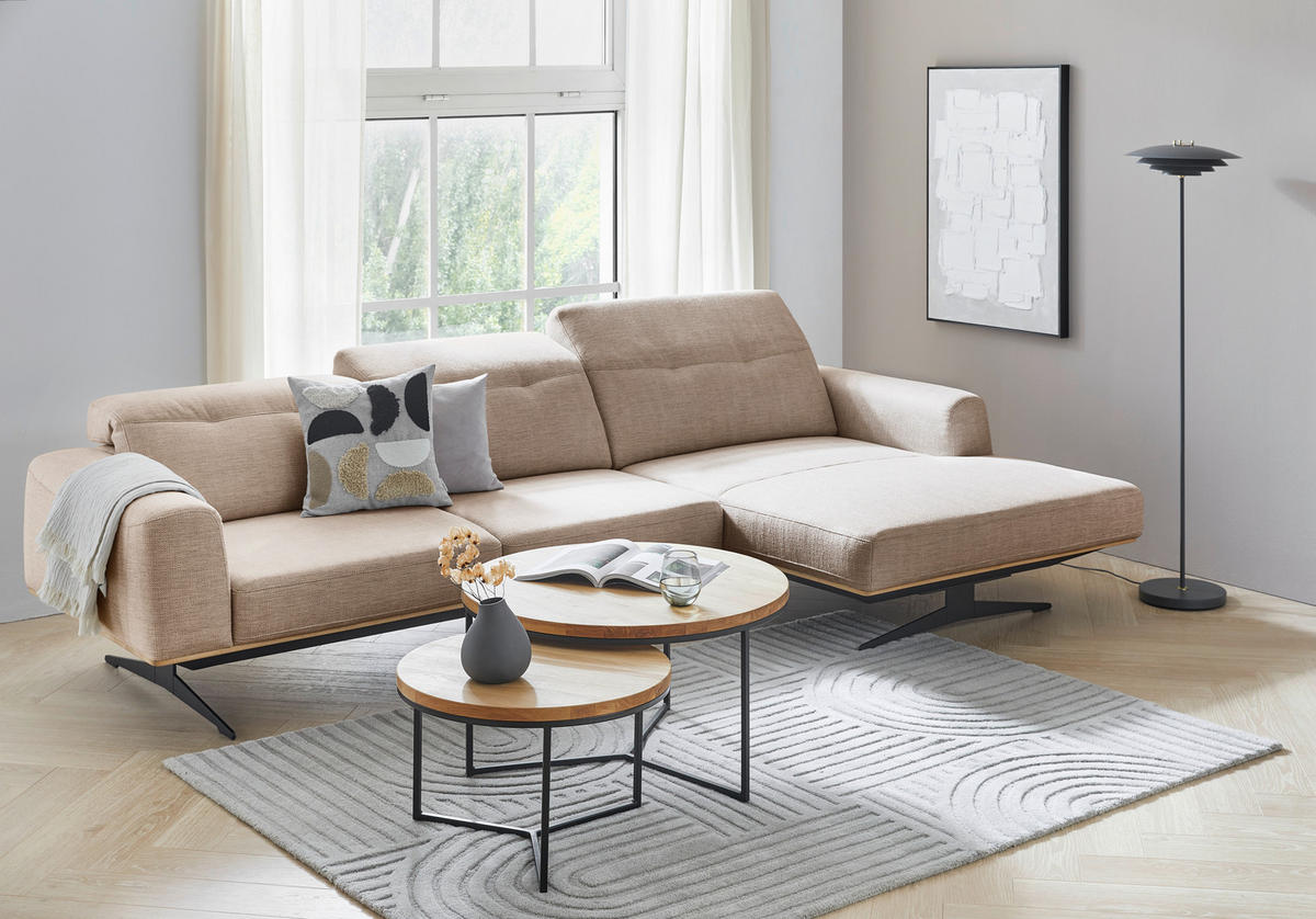 ECKSOFA in Struktur Sandfarben  - Sandfarben/Eichefarben, Design, Holz/Textil (305/163cm) - Novel