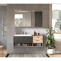BADEZIMMER 4-teilig  in 138 cm  - Dunkelgrau/Weiß Hochglanz, MODERN, Glas/Keramik (138cm) - MID.YOU