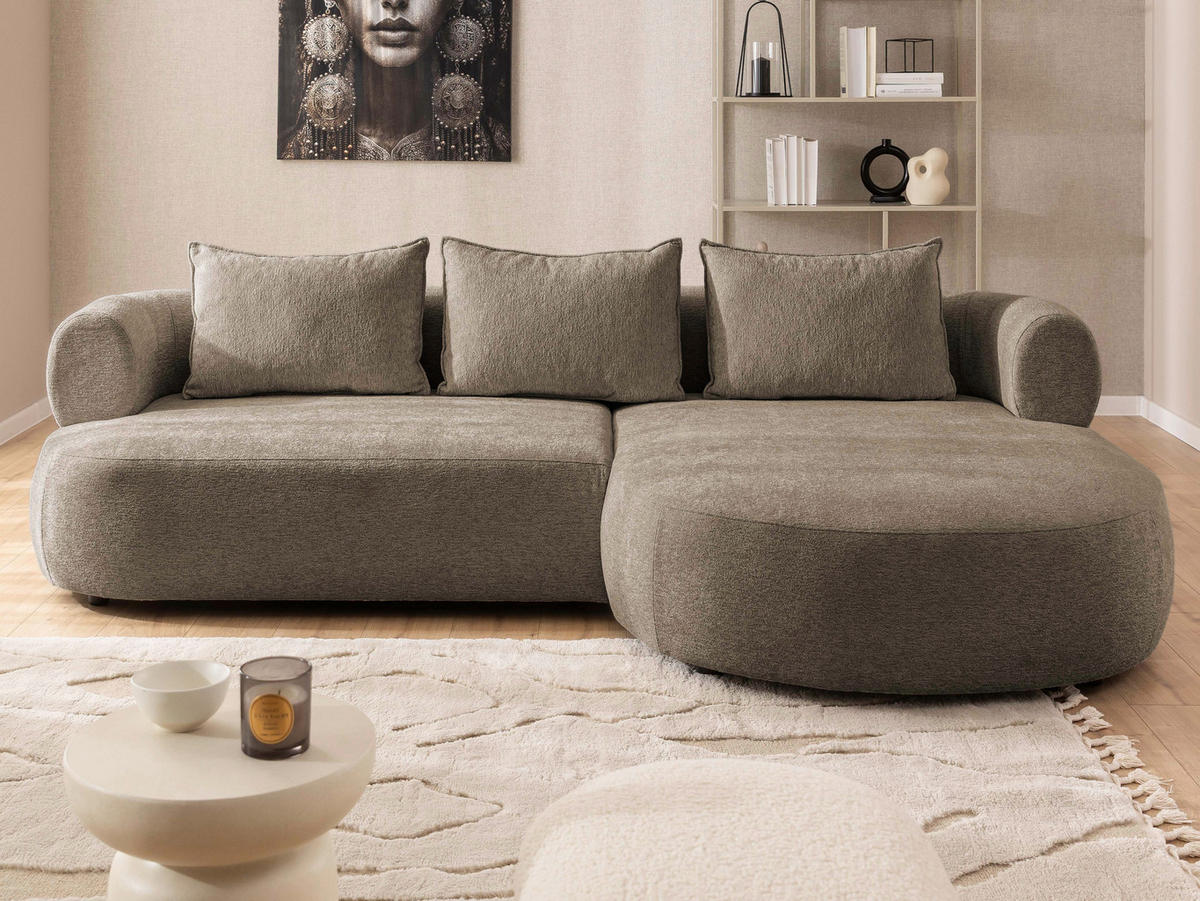 ECKSOFA in Chenille Braun  256/156 cm  - Schwarz/Braun, Design, Kunststoff/Textil (256/156cm) - Livetastic
