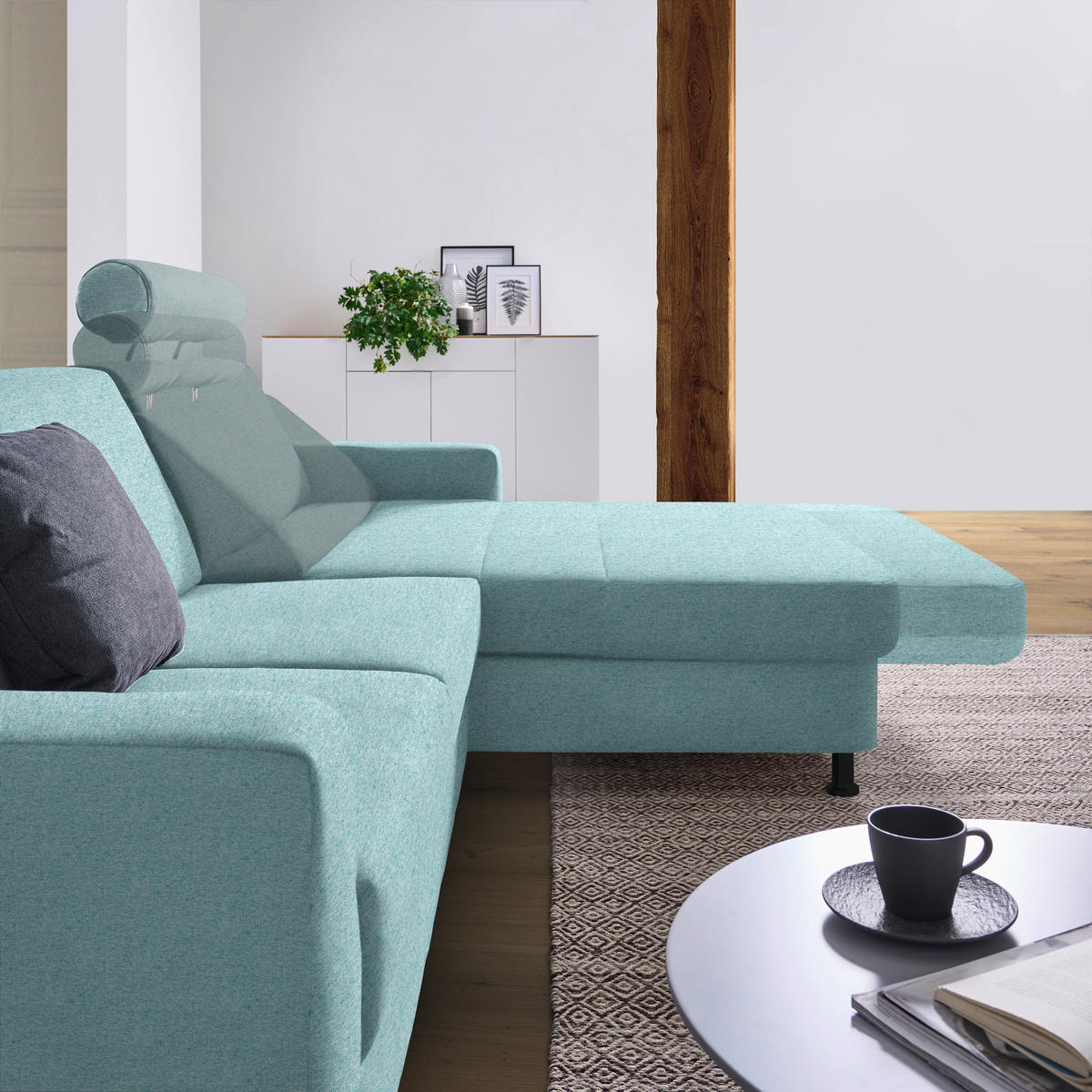 ECKSOFA in Webstoff Hellblau  257/165 cm  - Schwarz/Hellblau, Design, Kunststoff/Textil (257/165cm) - Xora
