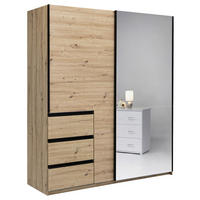 SCHWEBETÜRENSCHRANK in Eiche Artisan  - Schwarz/Eiche Artisan, KONVENTIONELL, Glas/Holzwerkstoff (175/205/62cm) - Carryhome