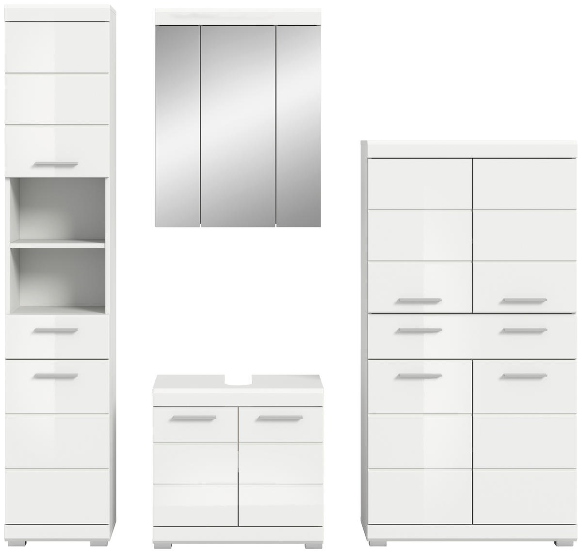 BADEZIMMER 4-teilig  in 171 cm  - Weiß Hochglanz/Silberfarben, MODERN, Glas/Holzwerkstoff (171cm) - MID.YOU