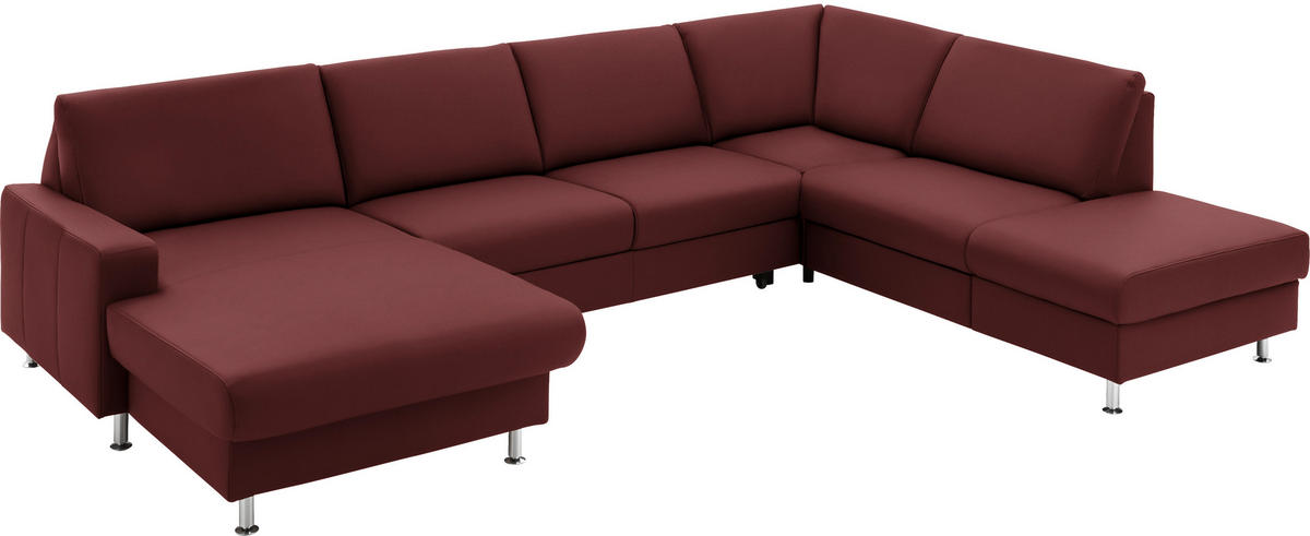 WOHNLANDSCHAFT in Echtleder Brombeere  - Brombeere/Alufarben, Design, Leder/Metall (165/339/233cm) - Beldomo Premium