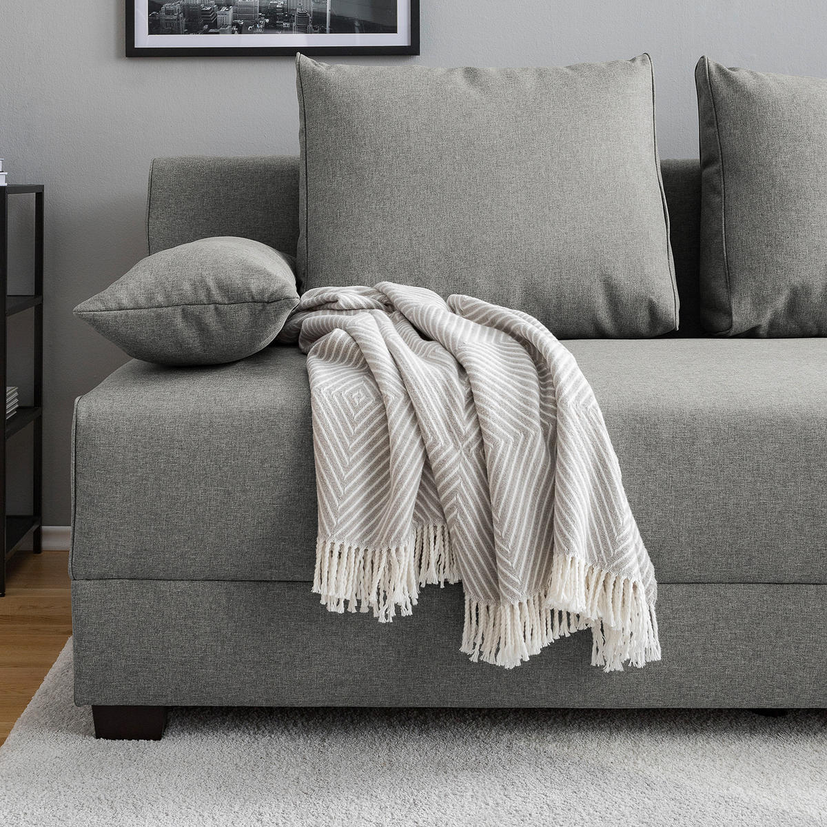 SCHLAFSOFA in Webstoff Grau  - Dunkelbraun/Grau, Design, Holz/Textil (202/85/110cm) - MID.YOU