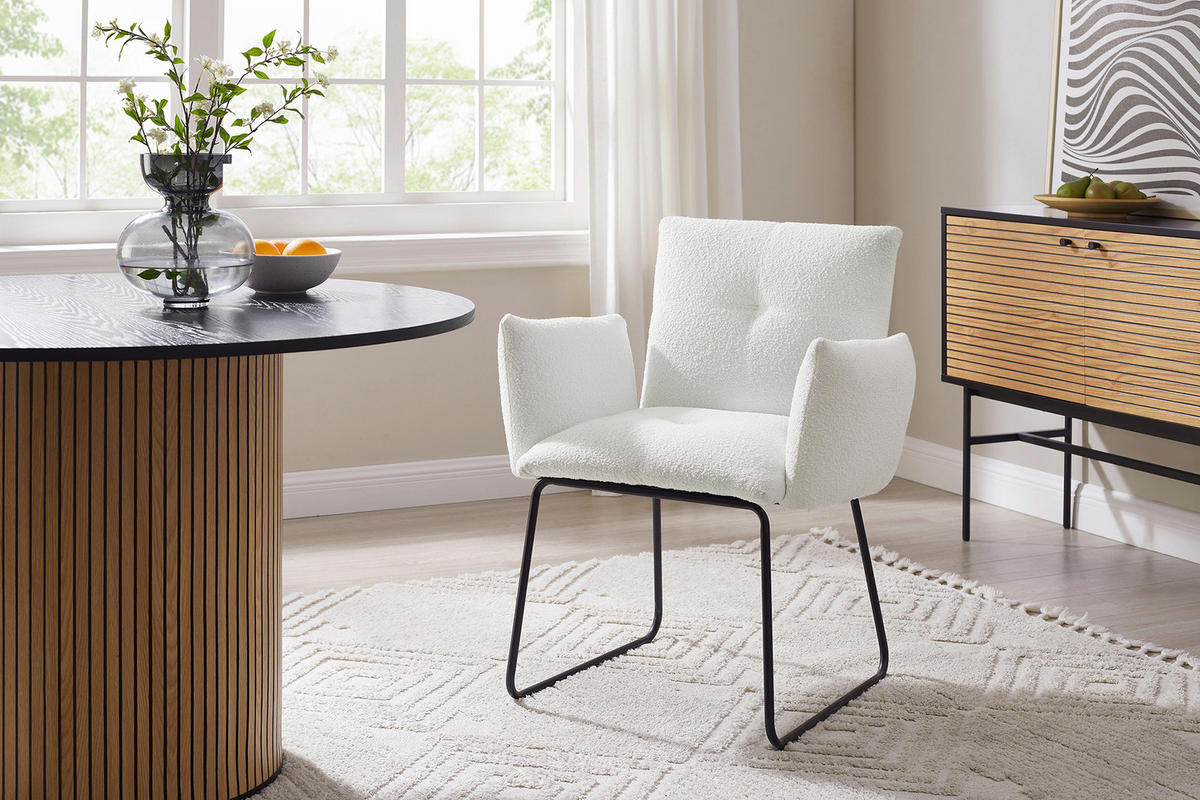 ŽIDLE S PODRUČKAMI, buklé, bílá - bílá/černá, Moderní, kov/textil (73,5/87/64,5cm) - Livetastic