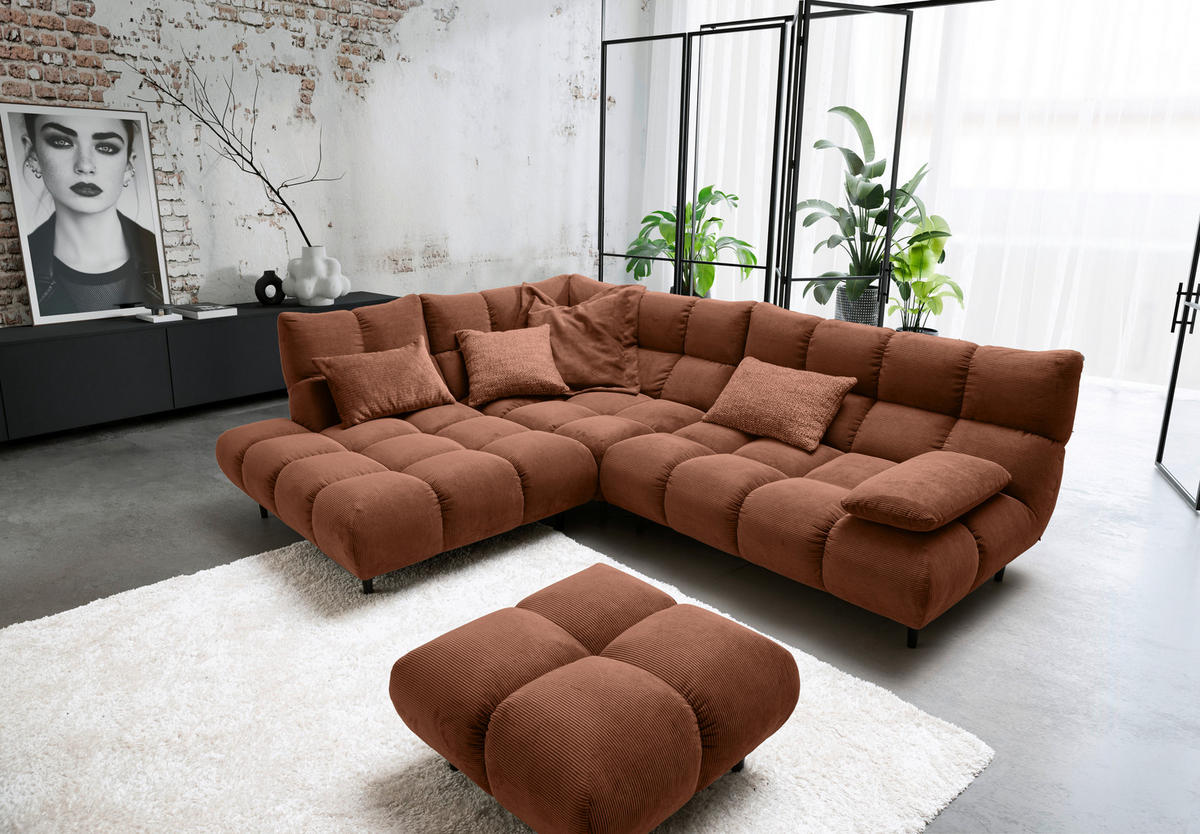 ECKSOFA Ottomane links, Eckteil  Rostfarben Feincord  - Rostfarben/Schwarz, Design, Holz/Textil (215/288cm) - Pure Home Lifestyle
