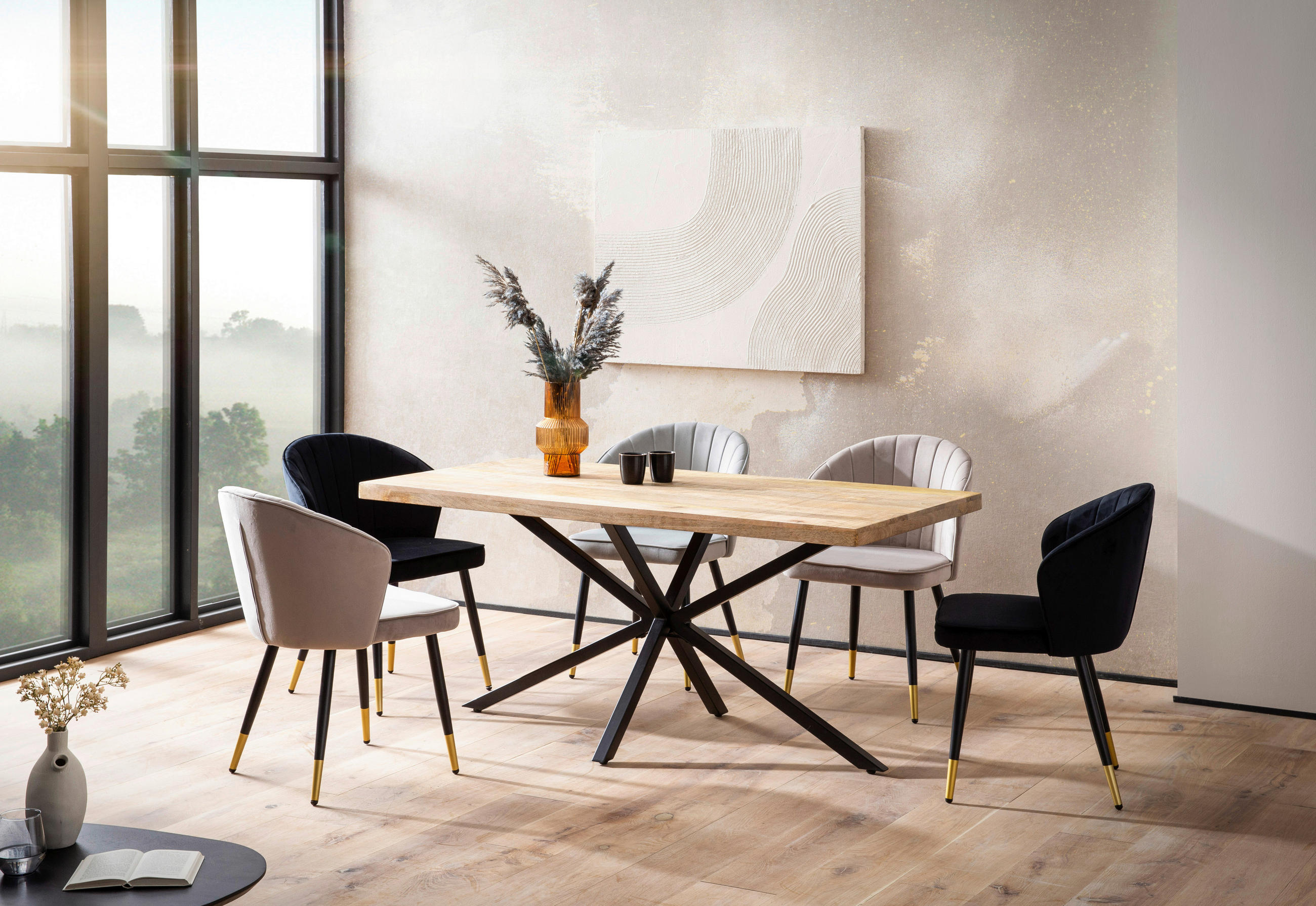 ESSTISCH in Holz 180/90/76 cm  - Schwarz/Braun, Design, Holz/Metall (180/90/76cm) - MID.YOU