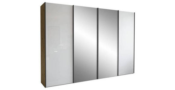 SCHWEBETÜRENSCHRANK 300/217/67 cm 4-türig  - Schieferfarben/Eiche Bianco, KONVENTIONELL, Glas/Holzwerkstoff (300/217/67cm) - Dieter Knoll