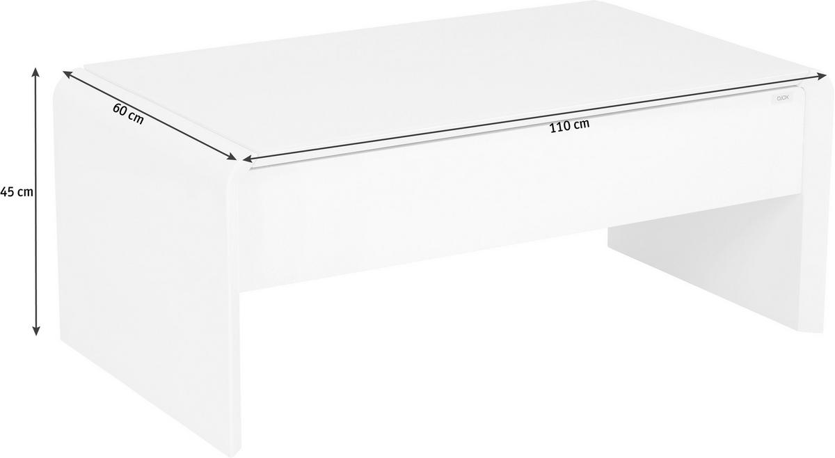 COUCHTISCH in Glas, Holzwerkstoff 110/60/45-71 cm  - Weiß, Design, Glas/Holzwerkstoff (110/60/45-71cm) - Xora