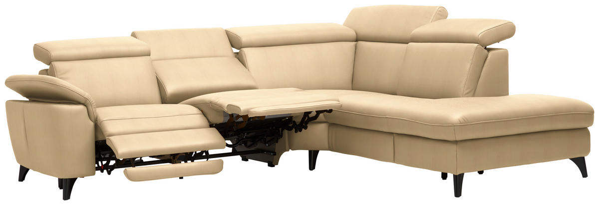 ECKSOFA in Echtleder Beige  285/239 cm  - Beige/Schwarz, Design, Leder/Metall (285/239cm) - Cantus