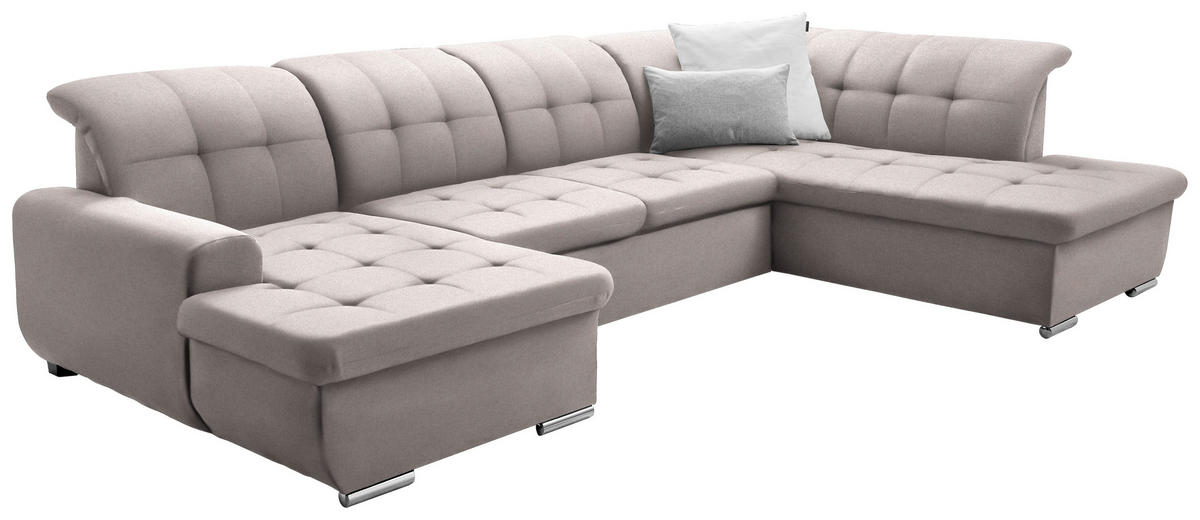 WOHNLANDSCHAFT in Flachgewebe Taupe  - Taupe/Silberfarben, Design, Textil/Metall (145/342/208cm) - Cantus