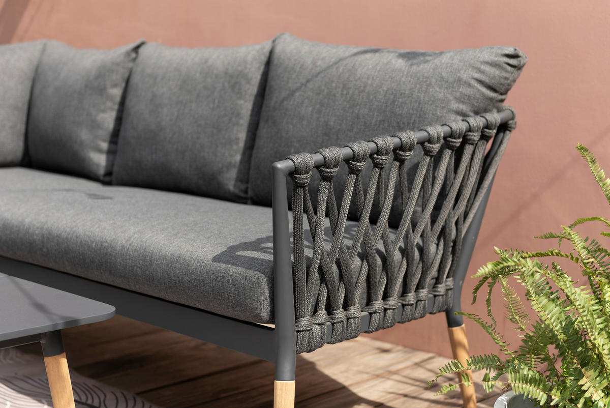 GARTENECKBANK  - Dunkelgrau/Teakfarben, Design, Holz/Textil (205,7/205,7cm) - Ambia Garden