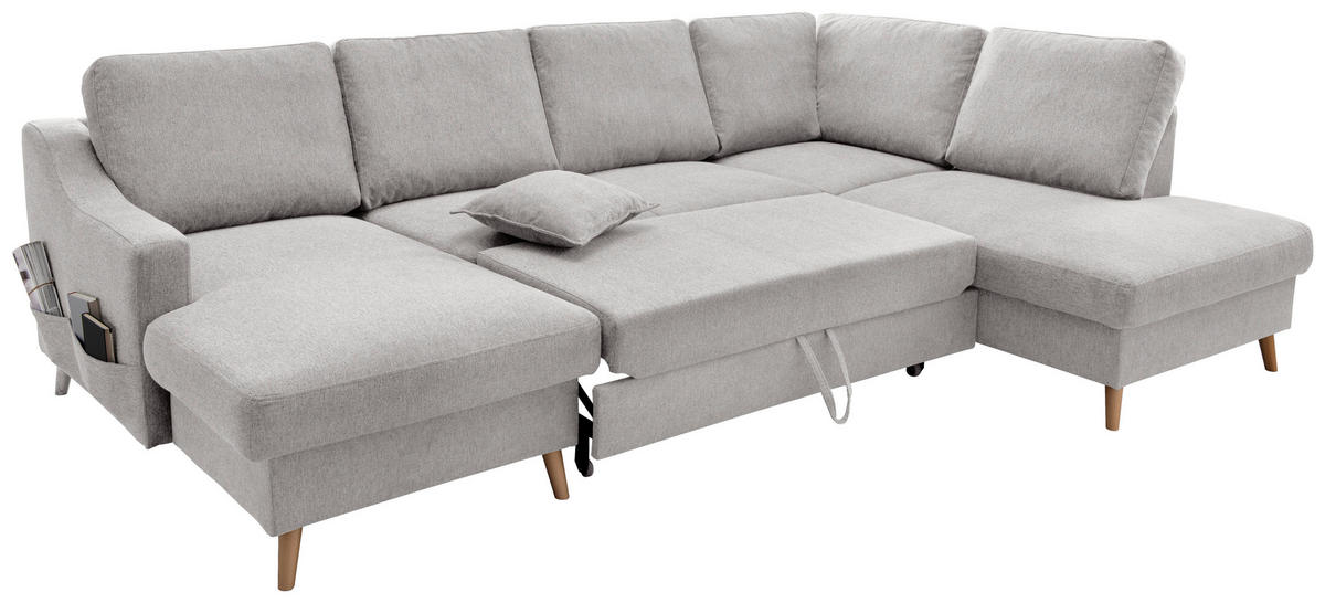 WOHNLANDSCHAFT in Chenille Grau  - Naturfarben/Grau, KONVENTIONELL, Holz/Textil (150/301/200cm) - Livetastic