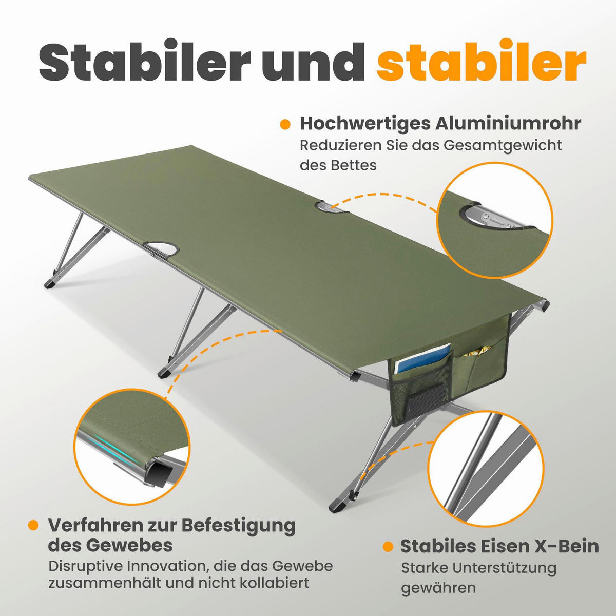 CAMPINGBETT 210/80/80 cm  - Grün, Basics, Textil/Metall (210/80/80cm) - Modante