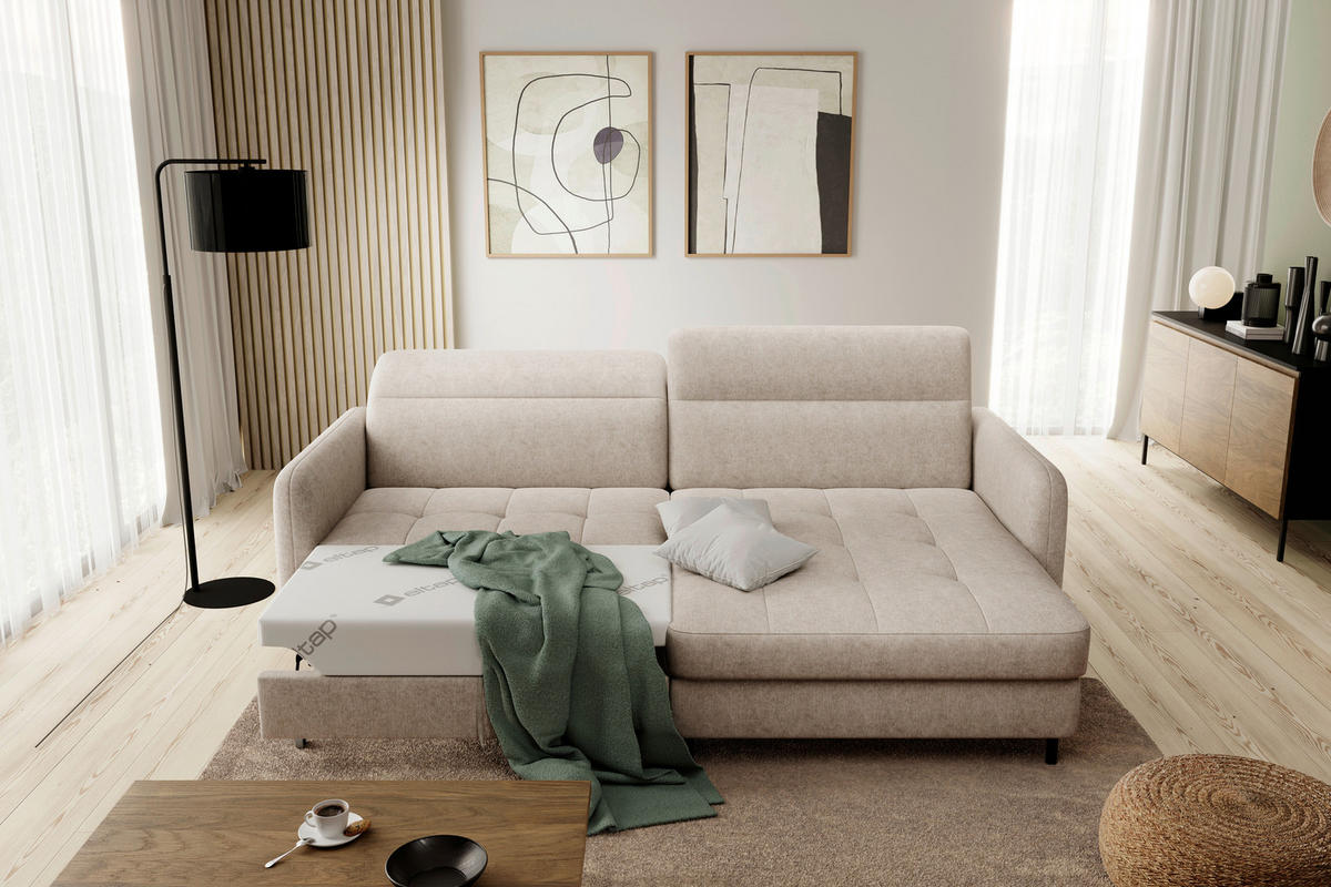 ECKSOFA in Velours Beige  228/165 cm  - Beige/Schwarz, Design, Textil/Metall (228/165cm) - MID.YOU