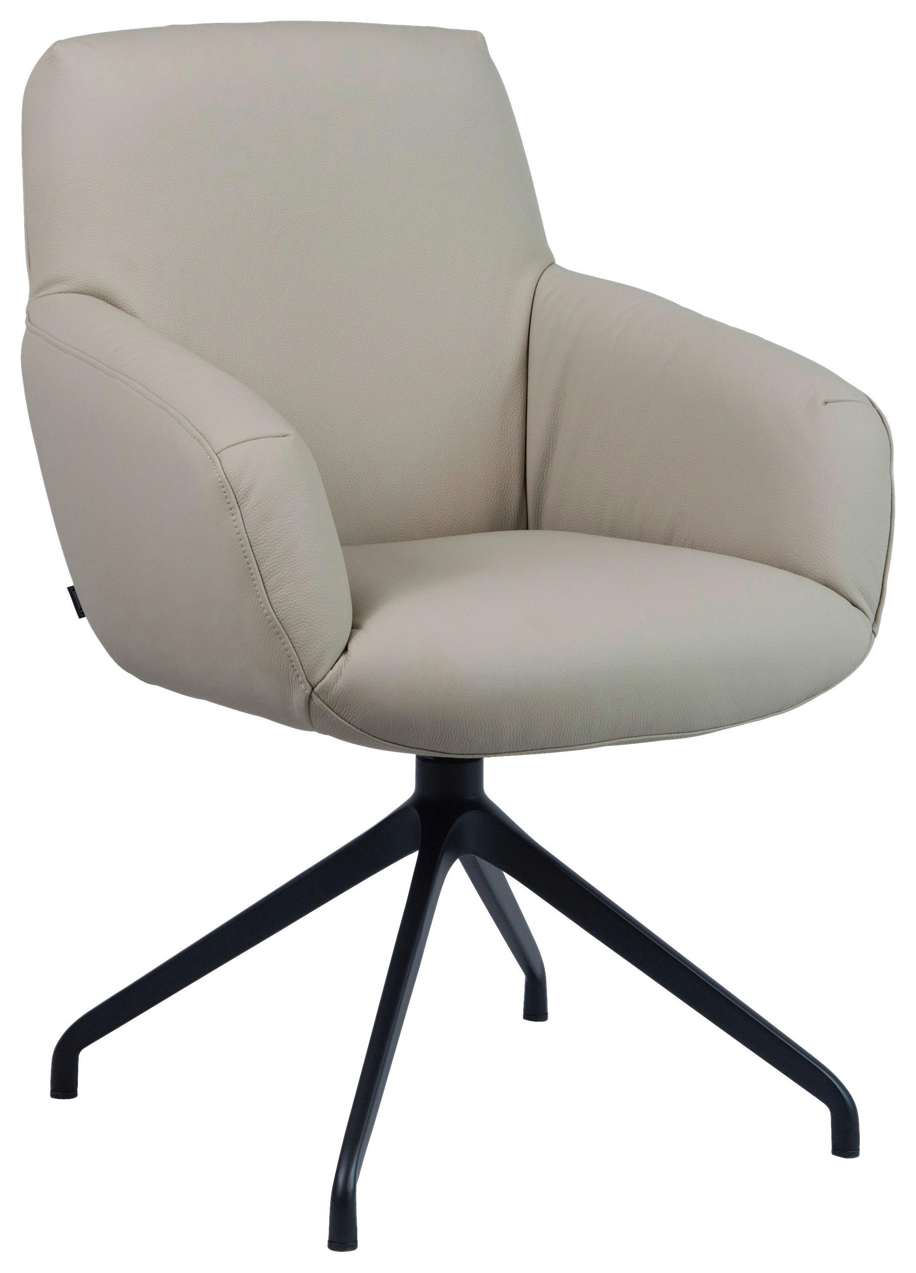 ARMLEHNSTUHL  Sitzfläche 360° drehbar, automatische Rückholfunktion  Echtleder  Schwarz, Beige  - Beige/Schwarz, Design, Leder/Metall (65/93/69cm) - Cassando