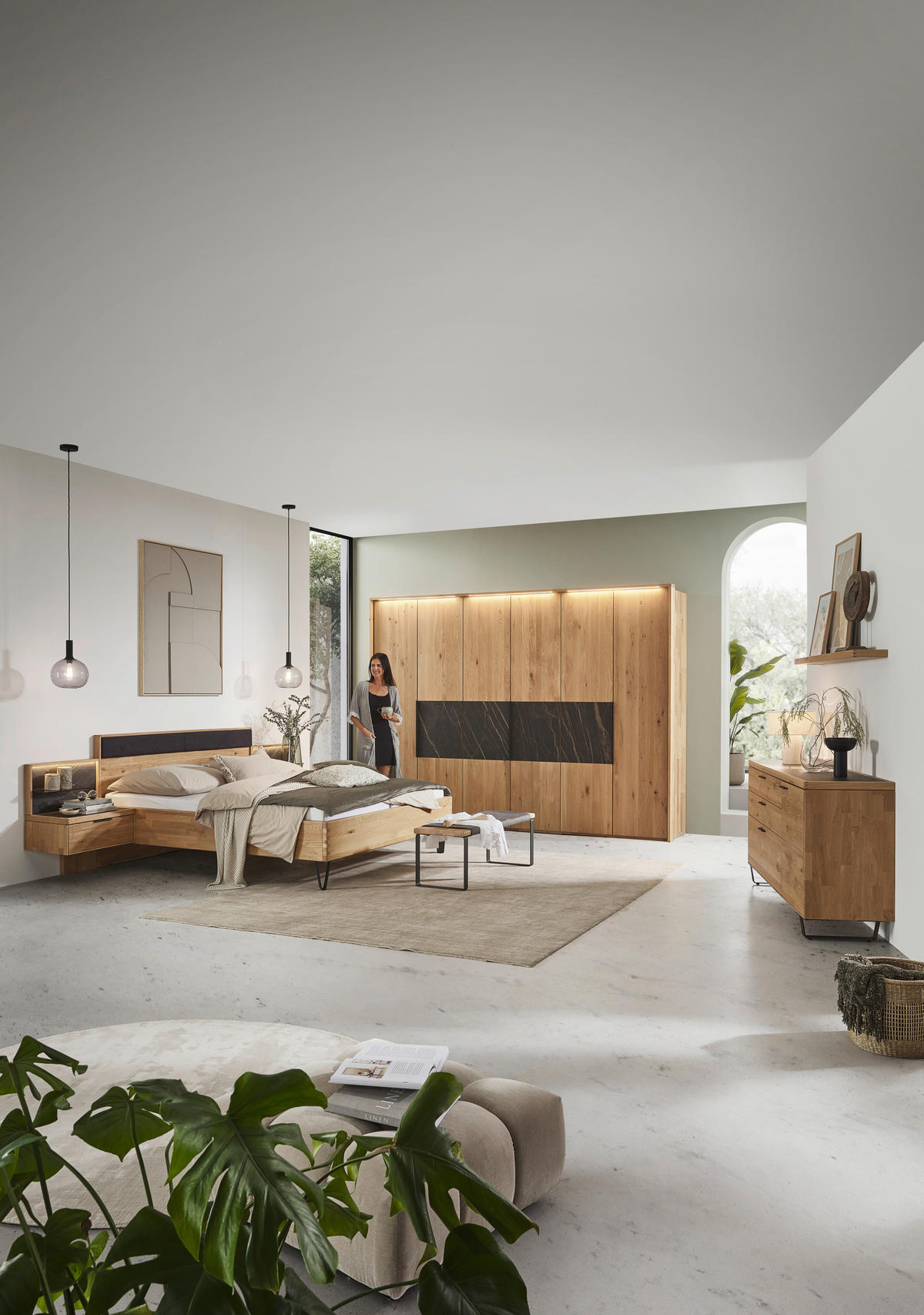 BETTANLAGE - Wildeiche/Schwarz, Design, Holz/Textil (180/200cm) - Valnatura
