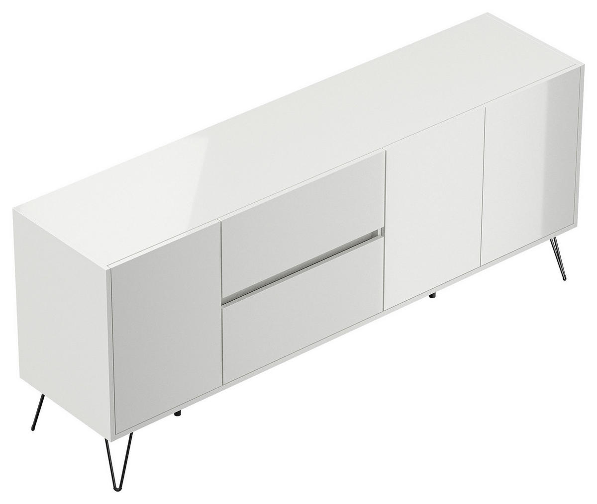 SIDEBOARD Posseik Industrial  in 177/75,8/42 cm  - Weiß Hochglanz/Schwarz, Design, Holzwerkstoff/Metall (177/75,8/42cm) - P & B