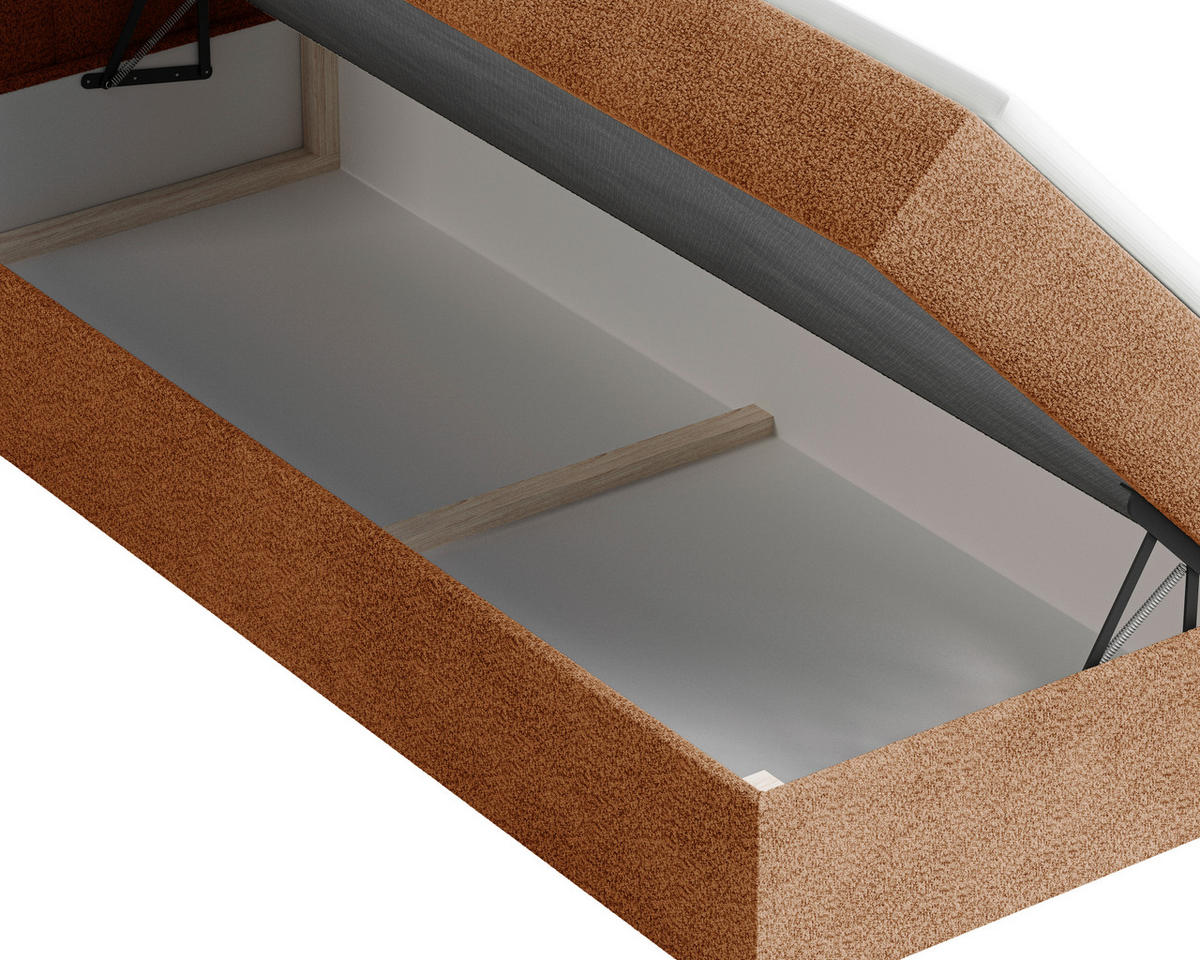 BOXBETT 160/200 cm,  in Terracotta, Bettkasten, Topper, H2 + H3 = mittel + fest  - Terracotta/Schwarz, MODERN, Holz/Kunststoff (160/200cm) - MID.YOU