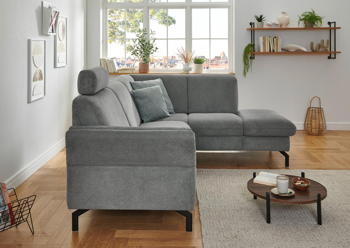 ECKSOFA in Flachgewebe Grau  - Schwarz/Grau, Konventionell, Textil/Metall (190/241cm) - Beldomo Comfort