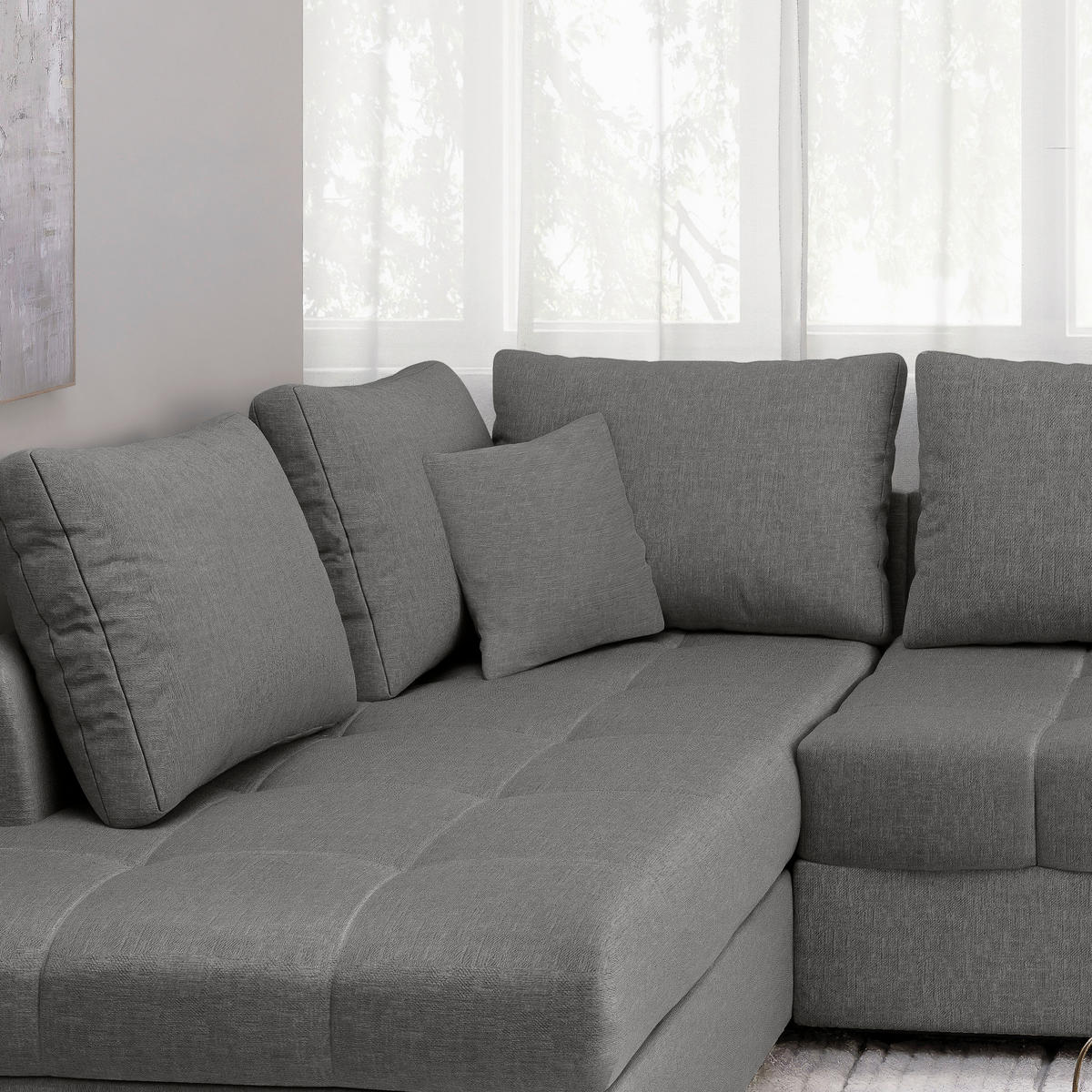 ECKSCHLAFSOFA Graubraun Mikrofaser  - Graubraun/Schwarz, MODERN, Holz/Textil (202/298cm) - MID.YOU