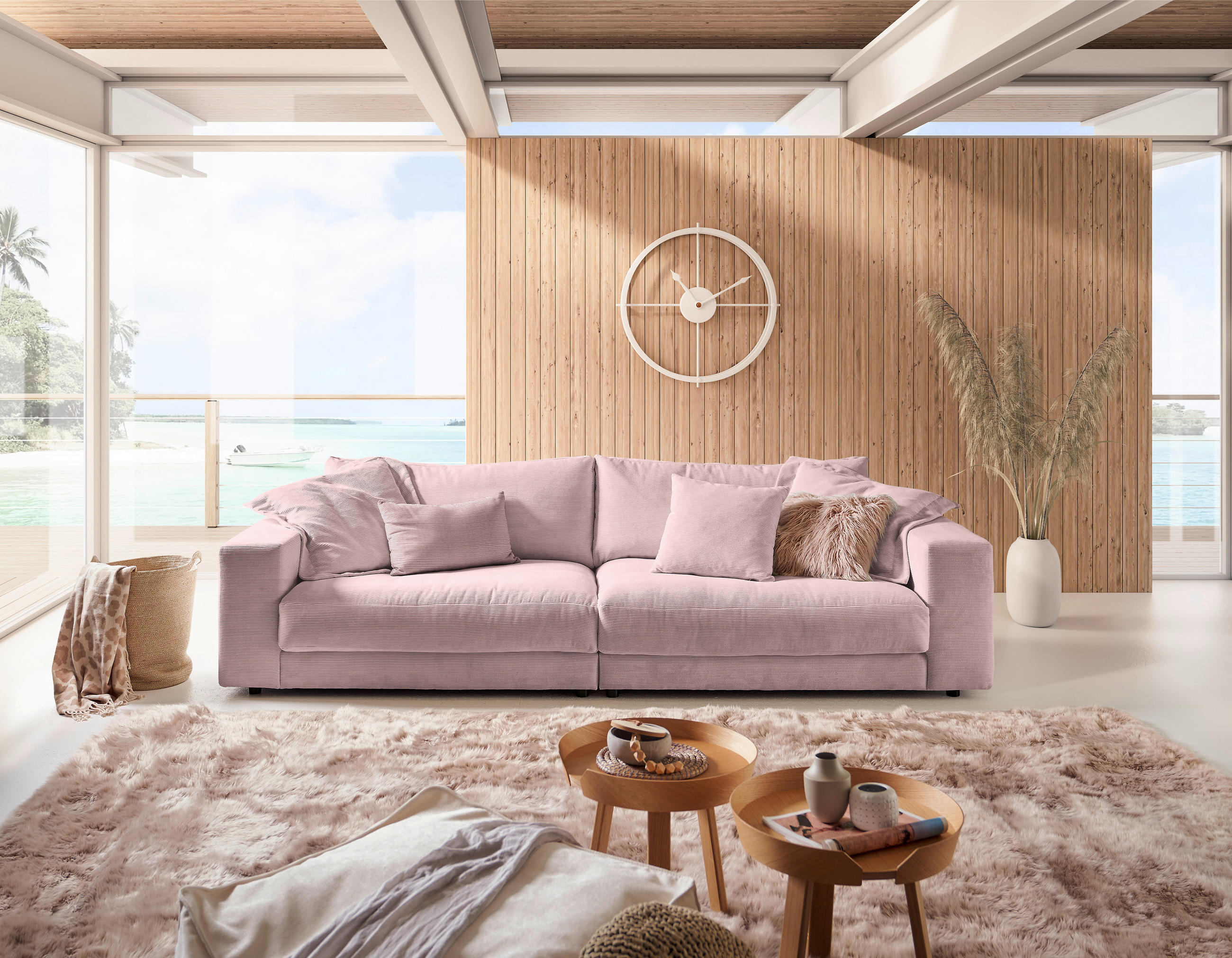 3-SITZER-SOFA in Feincord Altrosa  - Schwarz/Altrosa, Design, Kunststoff/Textil (290/86/127cm) - Lomoco