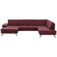 WOHNLANDSCHAFT in Lederlook, Mikrofaser Bordeaux  - Bordeaux/Schwarz, Design, Textil/Metall (179/343/220cm) - Beldomo System