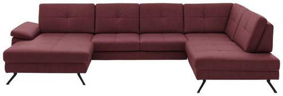 WOHNLANDSCHAFT in Lederlook, Mikrofaser Bordeaux  - Bordeaux/Schwarz, Design, Textil/Metall (179/343/220cm) - Beldomo System